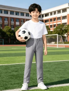 青少年男孩正式西裝長褲 6-16歲，適用於婚禮、學校、生日派對、晚間演出、洗禮及日常穿著 - 淺灰色 - 查看 5
