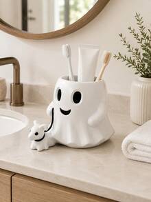Cute Ghost Toothbrush Holder, Single Bathroom Organizer Cup With Mini Mouse Detail, Countertop Storage For Toothbrushes, Toothpaste, Razors And Dental Care Essentials - Multicolor - View 1