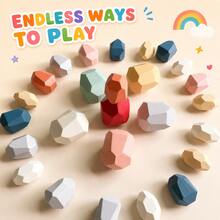 36pcs/20pcs Kids Wooden Balance Stones, 3+ Years, Colorful Rock Stacking Blocks, Mixed Sizes, Montessori Fine Motor Construction Toy, Open-Ended Family Game, Birthday And Eid Gift - Multicolor - View 7