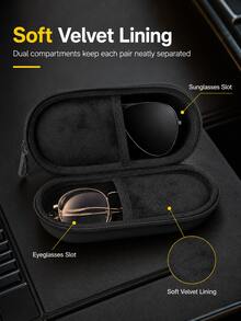 1pc Dual Compartment EVA Hard Shell Glasses Case, Double Layer 2-Pair Glasses Storage Box With Carabiner Clip And Zipper Closure, Shockproof Waterproof Scratch-Resistant Portable Fashion Eyewear Organizer, Travel Car Accessory Women Gift - A - View 6