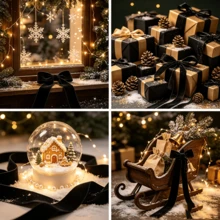 Flocked Ribbon Christmas Ribbon Suitable For Christmas Tree Decoration, Christmas Sleigh Decoration, Christmas Dinner Decoration, Christmas Window Display Decoration, Flocked Satin Ribbon Bow 3/8 Inch X 10 Yards (Multiple Sizes Available) With Paper Spool Easy To Store - Black, Size 10 - View 5