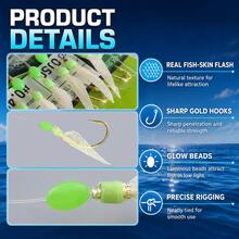 3 Packs Sabiki Fishing Rigs, 18 Hooks Real Fish Skin Bait Rigs With Glow Beads & Sharp Hooks For Mackerel Sardine Saltwater Fishing - Beige - View 3