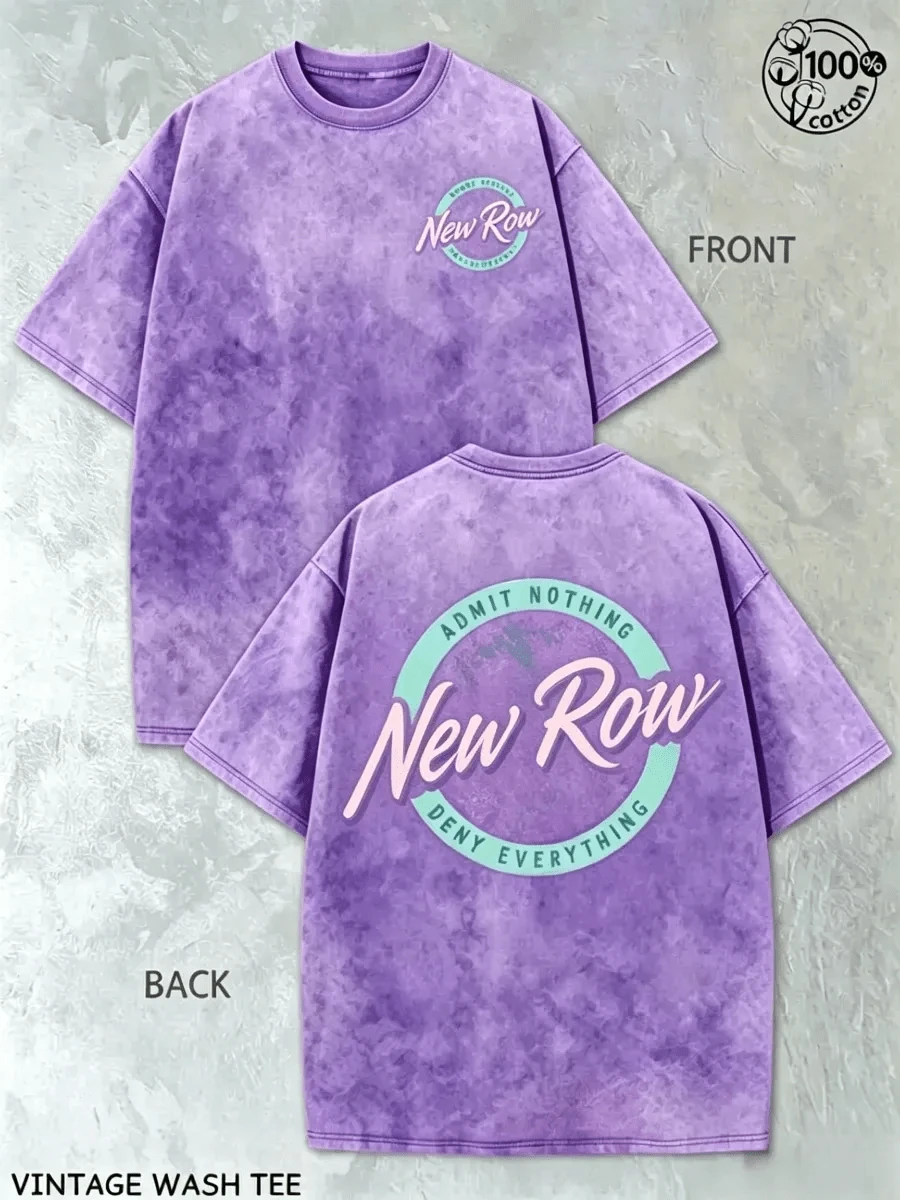 100% Cotton Washed T-Shirt230g Thickened Cotton Old Row Grey And Teal Circle Logo Double-Sided Print Summer Men's Washed T-Shirt, Street Retro Styl - 紫丁香色 - 查看 1