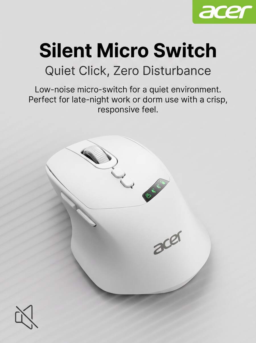 Acer OMR254 Tri-Mode Silent Mouse (Bluetooth/Wired/Wireless), With Visual Digital Display Indicator, Lightweight Ergonomic Design, Compatible With Computers And Tablets - View 1