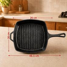 Square Striped Non-Stick Steak Skillet, Cast Iron Griddle Pan With Wooden Handle, Compatible With Induction & All Stoves, For Home, Commercial & Outdoor Camping - View 2