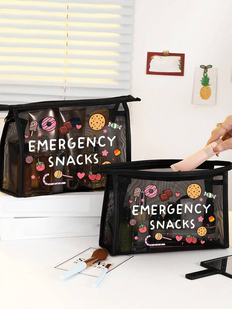 "Emergency Snacks" Letter Print Storage Bag, Multifunctional Makeup Bag, Can Store Hair Clips, Headbands, Etc., Red Cushion Portable Storage Bag, Makeup Bag, Skincare Bag, Travel Essential, Dormitory Supplies, Bathroom Storage, Jewelry Storage, Lip Gloss And Cosmetics Storage Bag, Backpack, Holiday Essential Makeup Bag, Cosmetics Storage, Wedding Bride Gift, Mother's Day Gift, Birthday Gift, Gift For Friends And Teachers