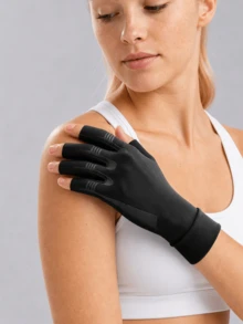 1 Pair Unisex Compression Fingerless Gloves With Non-Slip Knuckle Support, Suitable For Sleep, Typing, Driving And Fitness, Relieve Morning Stiffness - Multicolor - View 3
