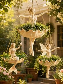 Ballerina Shaped Hanging Planter, Elegant Dancer Design Hanging Flower Pot, Decorative Hanging Basket, Suitable For Porch, Patio, Garden, Outdoor Seasonal Yard Decoration - Multi-color - View 10