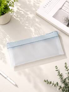 1pc Frosted Transparent Zipper Pencil Case, Large Capacity Multi-Function Storage Office Bag, Portable Pencil Box, Back To School Essential - Multicolor - View 5