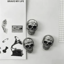 1/6pcs Halloween Skull Fridge Magnets, Creative 3D Stainless Steel Magnetic Decor, Spooky Holiday Atmosphere Fridge Magnets For Holiday Parties, Kitchen, Office Cabinets, Whiteboards, Office, Adsorbing Photos And Notes - Skull - View 2