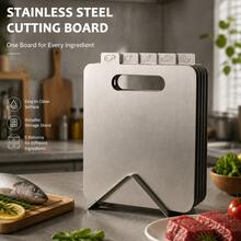 5pcs Stainless Steel Chopping Boards + 1pc Storage Rack. Kitchen Cutting Board, Different Patterns For Easy Distinction, Easy To Clean And Store, Saves Space, Applicable To Vegetables, Meat, Fruits, Bread, Restaurant Decoration, Festival Gifts. - View 8