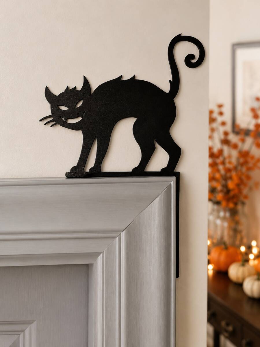 1 pieza Decoración de marco de puerta de Halloween Gato negro espeluznante con espalda arqueada Adorno de esquina de puerta Silueta gótica Arte de pared para puerta principal Entrada Pasillo Sala de estar Ventana Chimenea Fiesta de casa embrujada Decoración del hogar de otoño Interior Exterior