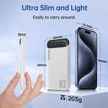 10000mAh Portable Power Bank With LED Digital Display, Slim USB-C Input & Output External Battery Charger, Lightweight Backup Battery Pack For Daily Travel And Multiple Devices - White - View 3