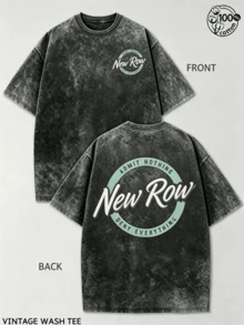 100% Cotton Washed T-Shirt230g Thickened Cotton Old Row Grey And Teal Circle Logo Double-Sided Print Summer Men's  Washed T-Shirt, Street Retro Styl - 黑色 - 查看 1