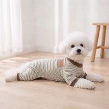 Leather Label Striped Four-Legged Jumpsuit Minimalist Pet Clothes Dog Spring Autumn Casual Home Wear Warm Four-Legged Outfit For Small And Medium Dogs - Khaki - View 4