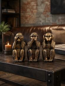 Three Wise Monkeys Statue Set, 3 PiecesAntique Bronze Monkey Ornaments Covering Eyes Ears And Mouth, Symbolic Home And Office Decor For Console Table, Library And Meditation Room - Classic - View 4