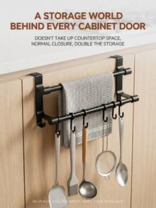 1pc 36cm/14.17in Double Bar Towel Rack, No-Drill Cabinet Door Hanging Rack, Easily Hangs On Cabinet Doors, Double Bar Design Can Simultaneously Store Kitchen Towels, Rags, Spatulas, Spoons, Brushes And Other Common Items, Sturdy And Durable Structure, Rust-Proof And Moisture-Proof, Suitable For Kitchen, Bathroom, Storage Room And Other Multiple Scenarios. Kitchen Storage Rack, Kitchen Supplies, Storage Rack, Hanging Rack, Kitchen Tools, Kitchen Organization Tools, Kitchen Gadgets - Multicolor - View 10