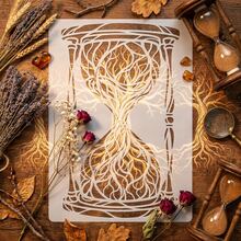 Mythological Stencil - Ancient Time Glass & Vines Design - Artistic Tree Of Life Roots Silhouette Template - Reusable DIY Craft Stencils For Wall Decor, Aesthetic Gothic Eternal Pattern For Canvas Painting - Tree - View 7