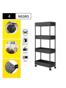 Multi-Purpose Rolling Organizer Shelf With Wheels Bathroom Kitchen Storage Rack, Mobile Rolling Shelf With Rectangular Design - Available In 2, 3 And 4 Tiers, Only 3 And 4 Tier Models With Mobile Wheels Ideal For Small Spaces - Multifunctional Rectangular Rolling Organizer Shelf - 2, 3 And 4 Tier Configurations For Smart Storage - Black - View 11