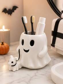 Kawaii Ghost Bathroom Toothbrush Holder, Single Spooky-Cute Countertop Storage Cup For Toothbrushes, Toothpaste, Makeup Brushes And Small Toiletries, Fun Halloween Home Decor - Multicolor - View 6