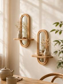 1pc/2pcs Wall Decor Floating Shelf Bohemian Style Decorative Mirror Rack Wall-Mounted Multi-Layer Arched Mirror Shelf For Bedroom Living Room Home Wall Decoration - Oval - View 5