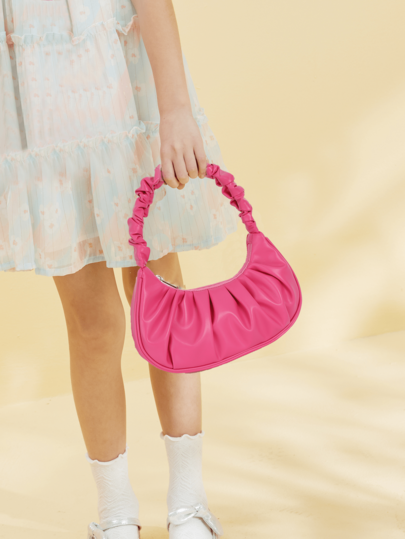 1pc Girls Fashion Ruched Handbag, Suitable For Daily Outings