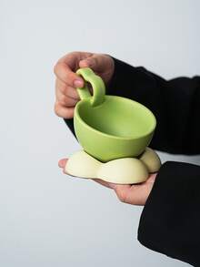 1pc Heart Handle Ceramic Coffee Cup With Flower Saucer 160ml(5.41 Fl Oz), Irregular Slant Latte Mug, Aesthetic Porcelain Tea Cup, Household Tableware For Daily Use & Friends Gathering - Multicolor - View 8