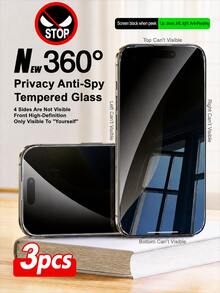 CASECOPS 3PCS 360° Four-Sided Full Coverage Privacy Tempered Glass Screen Protector, Anti-Peep, Anti-Spy, Anti-Fingerprint, Completely Invisible From All Angles, Compatible With IPhone 17 Pro Max/17 Air/16E/16 Pro Max/16 Pro/16 Plus/16/15 Pro Max/14 Pro Max/13/12/11/XS Max/XR Plus Series, Birthday, Gifts For Family, Friends - 3PCS - View 38
