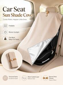Foldable Baby Car Seat Sun Shade Cover With Silver-Coated Inner Layer, Portable Sun Protection Cover For Most Infant Car Seats - Khaki Set - View 1