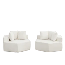 Un sillón individual hexagonal de estilo moderno, caracterizado por opciones de combinación versátiles y un diseño; este sofá de chenilla para - Beige + Chenilla + Espuma + Muelles + Moderno + 2 plazas - Ver 3
