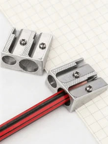 Premium Handheld Metal Pencil Sharpener - Durable Wedge Design, Creative Aluminum Alloy Dual-Hole Pencil Sharpener, Dual-Hole Design For Efficient Sharpening, Perfect For School, Office And Art Projects, Easy To Use And Clean - Multicolor - View 2