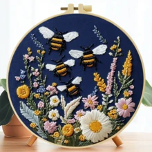 1PC 15*15cm/5.9*5.9in-20*20cm/7.9*7.9in, Flower And Bee Embroidery Set, DIY Handmade Embroidery Set For Adult Beginners, Home Gift, Women's Sewing Gift, Including User Manual, Printed Pattern Fabric, Embroidery Frame, Needle And Thread. - Flowers and Bees - View 12