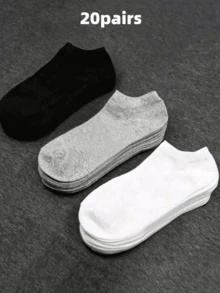 1/5/10/15/20/30 Pairs Men's Simple Solid Color Low-Cut Socks, Moisture-Wicking Breathable, Invisible Socks, Suitable For All Seasons - Multicolor - View 20