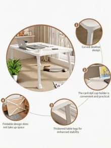 1pc Folding Computer Desk, Suitable For Dining And Office Scenarios, Equipped With Anti‑Slip Handles, Foldable Design, Space‑Saving, Sturdy And Durable, Can Also Be Used As Computer Desk, Study Desk And Writing Desk - Multiple Specifications - View 7