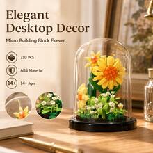 310PCS Flower Building Blocks Set With Display Dome, Collectible Botanical Model Kit, Adult DIY Assembly Decoration, ABS Material, 14+ Ages - Building Block Flowers - View 9