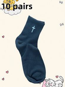 1/3/5/10 Pairs Men's Black & White Gothic Cross Mid-Calf Socks, Soft & Comfortable, Sweat-Absorbent - Multicolor - View 14