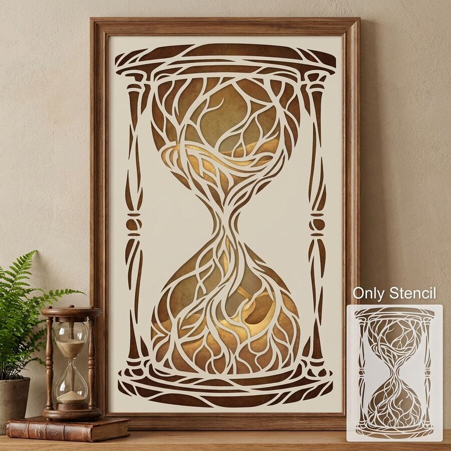 Mythological Stencil - Ancient Time Glass & Vines Design - Artistic Tree Of Life Roots Silhouette Template - Reusable DIY Craft Stencils For Wall Decor, Aesthetic Gothic Eternal Pattern For Canvas Painting - Tree - View 1