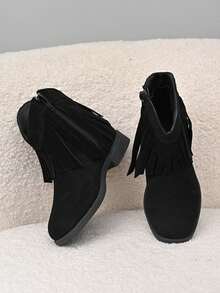1 Pair Kids' Tassel Decor Boots, Fashionable & Versatile, Soft & Comfortable, Rubber Non-Slip Sole, Suitable For Daily Family Outings And Parties - Black - View 22
