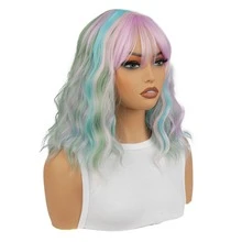New Colorful Cosplay Wig For Women With Straight Bangs And Short Curly Hair Full Head | Heat-Resistant Material Wig | Suitable For: Daily Commute, Outdoor Travel, Party Gathering, Holiday Celebration, Film & TV Cosplay, Romantic Date - Multicolor - View 6