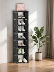 1pc 8-Tier Vertical Narrow Shoe Rack Organizer, Plastic Free Standing Shoe Storage Shelf With Baffle For Entryway Closet Bedroom - Multicolor - View 13