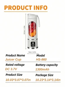 LEVIATECH 1件 450ml 無線便攜式攪拌機 電動果汁機，USB充電式迷你水果攪拌機，配備12片刀片與雙杯，多功能果汁杯攪拌機，適用於廚房食品處理機，居家或戶外使用 - 3.7V-10刀葉 - 查看 12