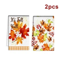 2/4/48pcs Kitchen Dish Towels, Thanksgiving Autumn Maple Syrup Plaid Dish Towels, Hand-Painted Maple Leaf Warm Kitchen Cleaning Cloths, Restaurant Cleaning Decor Home Decoration Multi-Purpose Towels, Multi-Use Kitchen Cleaning Towels - Multicolor - View 10