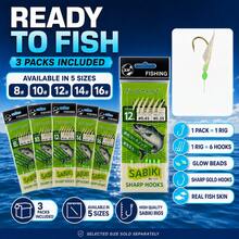 3 Packs Sabiki Fishing Rigs, 18 Hooks Real Fish Skin Bait Rigs With Glow Beads & Sharp Hooks For Mackerel Sardine Saltwater Fishing - Beige - View 7
