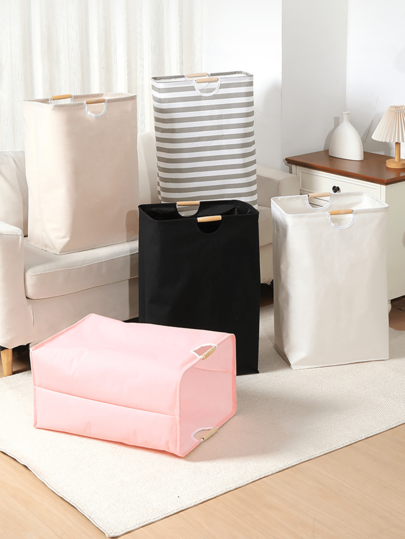 1pc Baby Nursery Laundry Basket, Collapsible Laundry Basket With Wooden Handle, Freestanding Waterproof Laundry Basket, Suitable For Laundry Room, Bedroom, Dorm Room And Toy Storage