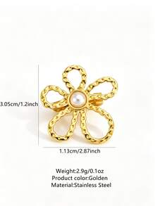 VceTd1/5PCS Fashionable Romantic Floral/Starfish Design Stainless Steel Brooch Suitable For Women's Daily Wear, Vacation, Evening Wear Or Holiday Gift - Golden - View 11