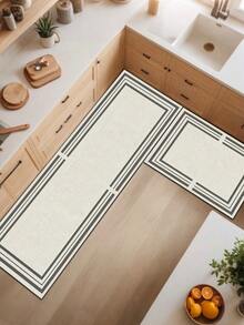 1pc Monochromatic Geometric Border Pattern Kitchen Mat, 3.5 Mm Soft Rubber That Absorbs Water And Is Easy To Clean. Suitable For Corridors, Bathrooms, Living Rooms, Outdoor Door Mats, And Toilets. Useable Throughout The Year And For Various Holidays. - Multicolor - View 2