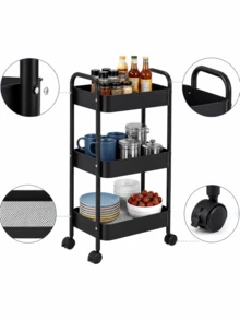 Three-Tier Mobile Storage Trolley With Universal Wheels For Easy Pushing And Pulling; Hollow Draining Baskets, Stable Structure And Ample Storage Space, Suitable For Multiple Scenarios Such As Kitchens And Living Rooms. - Random Color - View 7