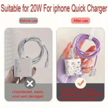 5入紫色花卉數據線保護套，透明軟殼防摔耐磨防折彎，兼容 Apple 18W/20W 快充，法式花卉療癒風數位配件，送禮首選 - 淡紫小花 - 查看 7