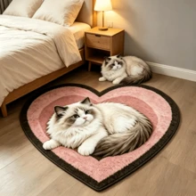 1pc Heart-Shaped Plush Cat Shaped Floor Mat, Decorative Rug, Floor Mat, Carpet, Living Room Rug, Bedroom Rug, Animal Rug - Multicolor - View 4