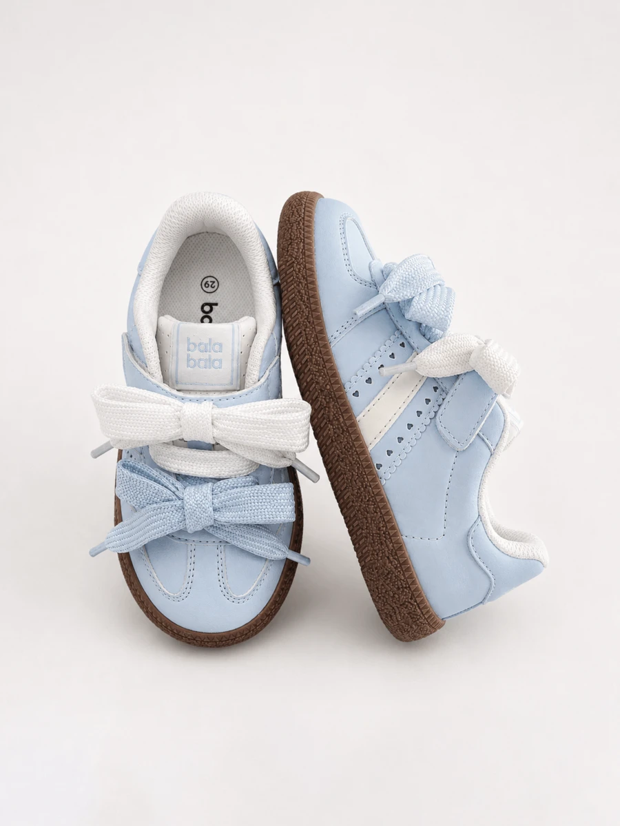 Balabala Girls' Training Shoes, Classic Breathable Casual Sneakers, Fashionable Campus Shoes - White and Blue - View 1